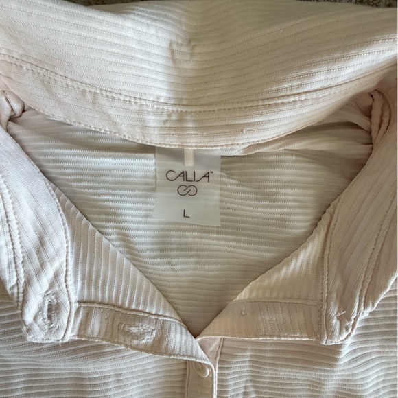 CALIA by Carrie Underwood Tops - CALIA Ribbed Cream Polo Shirt